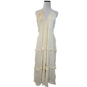 Jaded Gypsy Tiered Maxi Dress boho Cream Gauze strappy adjustable Size L/XL New